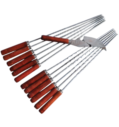 BBQ Skewers Wooden Handle (12pcs Set) + Free Knife